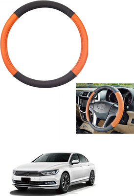 MATIES Steering Cover For Volkswagen Passat(Tan/Black, Leather)