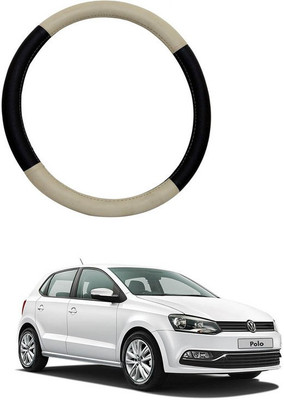 RKPSP Hand Stiched Steering Cover For Universal For Car Polo Cross(Beige/Black, Leatherite)
