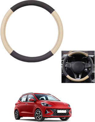 MATIES Steering Cover For Hyundai Universal For Car(Beige/Black, Leather)