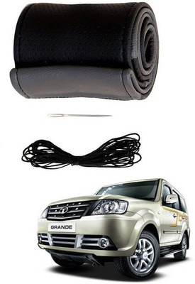 RKPSP Hand Stiched Steering Cover For Universal For Car Sumo Grande(Black/Grey, Leatherite)