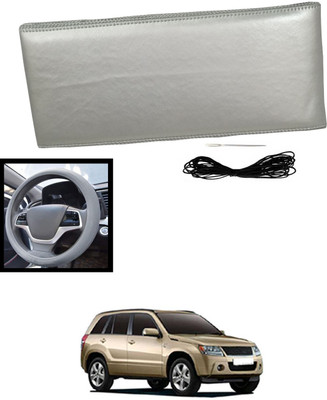 MATIES Hand Stiched Steering Cover For Maruti Grand Vitara(Silver, Leatherite)