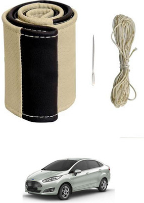 MATIES Hand Stiched Steering Cover For Ford Fiesta(Beige/Black, Leatherite)
