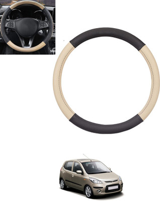 monolive Hand Stiched Steering Cover For Hyundai i10(Beige, Black, Leatherite)