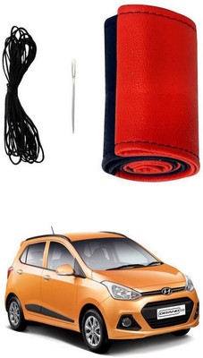 RKPSP Hand Stiched Steering Cover For Universal For Car Grand i10(Red/Black, Leatherite)