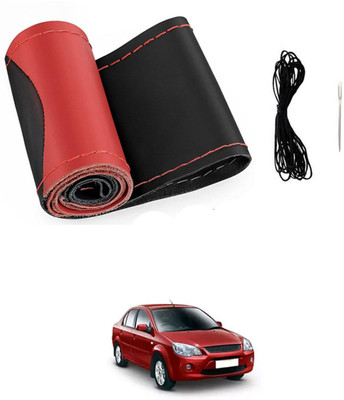 monolive Hand Stiched Steering Cover For Ford Ikon(Red/Black, Leatherite)