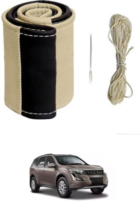 ABJD Hand Stiched Steering Cover For Mahindra XUV 500(Beige, Black, Leatherite)