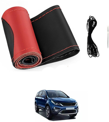 MATIES Hand Stiched Steering Cover For Tata Universal For Car(Red/Black, Leatherite)