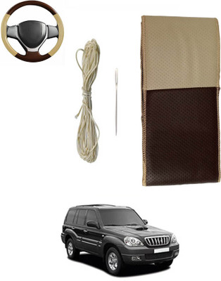 ABJD Hand Stiched Steering Cover For Hyundai Terrano(Beige, Brown, Leatherite)