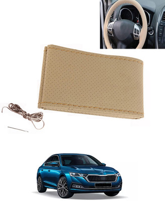 MATIES Hand Stiched Steering Cover For Skoda Octavia(Beige, Leatherite)