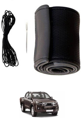MATIES Hand Stiched Steering Cover For Isuzu Universal For Car(Black/Grey, Leatherite)