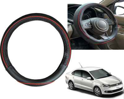 PEEPS STORE Steering Cover For Volkswagen Vento(Black, Red, Leatherite)