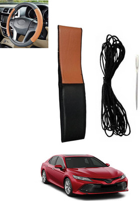 RKPSP Hand Stiched Steering Cover For Toyota Camry(Tan, Black, Leatherite)