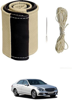 MATIES Hand Stiched Steering Cover For Mercedes Benz E250(Beige/Black, Leatherite)