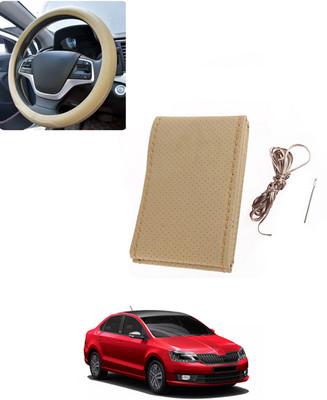 AYW Hand Stiched Steering Cover For Skoda Rapid(Beige, Leatherite)