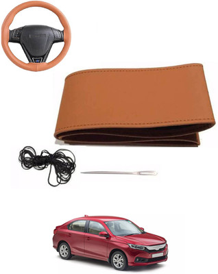 MATIES Hand Stiched Steering Cover For Honda Amaze(Tan, Leatherite)
