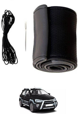 MATIES Hand Stiched Steering Cover For Toyota Etios Cross(Black/Grey, Leatherite)