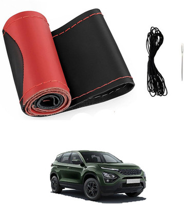 MATIES Hand Stiched Steering Cover For Tata Universal For Car(Red/Black, Leatherite)