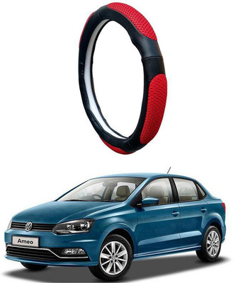 AUTO PEARL Steering Cover For Volkswagen NA(Black Red, Leatherite)