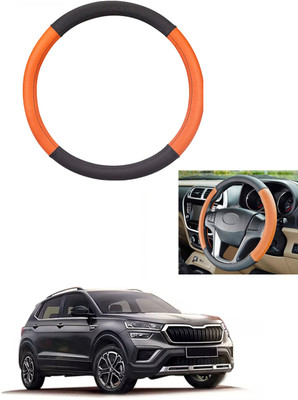 MATIES Steering Cover For Skoda Universal For Car(Tan/Black, Leather)