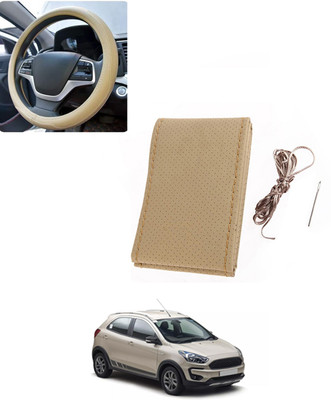 AYW Hand Stiched Steering Cover For Ford Universal For Car(Beige, Leatherite)