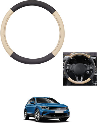 MATIES Steering Cover For Volkswagen Universal For Car(Beige/Black, Leather)