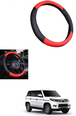 MATIES Steering Cover For Mahindra Universal For Car(Red/Black, Leather)