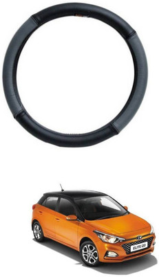 RKPSP Hand Stiched Steering Cover For Universal For Car Elite i20(Grey/Black, Leatherite)