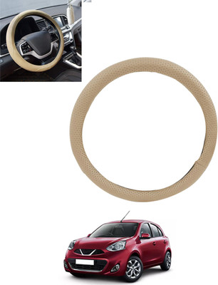 ABJD Steering Cover For Nissan Micra(Beige, Leatherite)