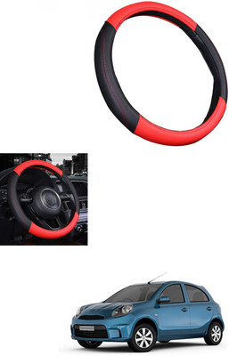 MATIES Steering Cover For Nissan Micra Active(Red/Black, Leather)
