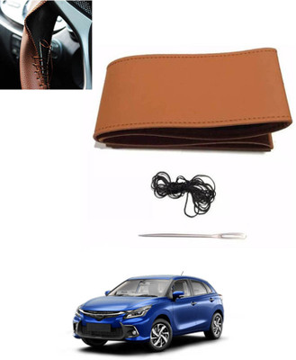 ABJD Hand Stiched Steering Cover For Toyota Universal For Car(Tan, Leatherite)