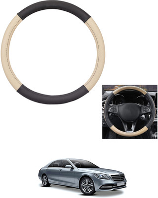 MATIES Steering Cover For Mercedes Benz Universal For Car(Beige/Black, Leather)