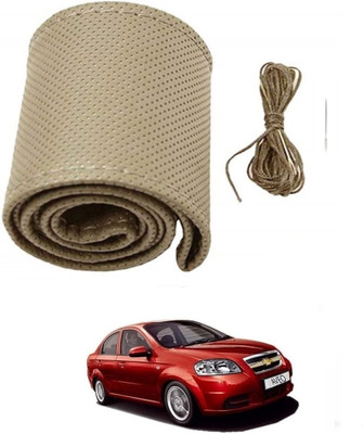 ARNEJA Hand Stiched Steering Cover For Chevrolet Aveo(Beige, Leather)