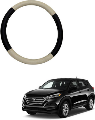 RKPSP Hand Stiched Steering Cover For Universal For Car Tucson(Beige/Black, Leatherite)