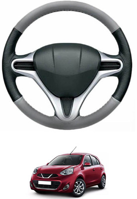 MATIES Steering Cover For Nissan Micra(Grey, Black, Leather)