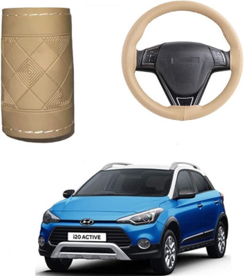 ARNEJA Hand Stiched Steering Cover For Hyundai i20(Beige, Leather)