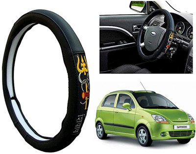 GS Grow n Shine Hand Stiched Steering Cover For Chevrolet Spark(Black, Leatherite)