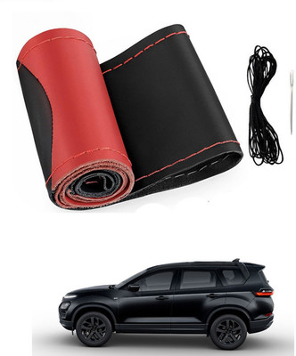 MATIES Hand Stiched Steering Cover For Universal For Car Safari(Red/Black, Leatherite)