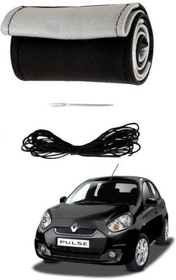 RKPSP Hand Stiched Steering Cover For Universal For Car Pulse(Silver/Black, Leatherite)