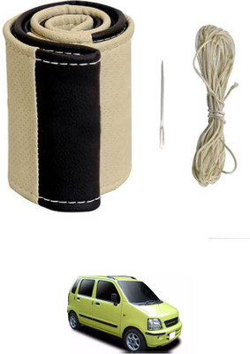 monolive Hand Stiched Steering Cover For Universal For Car WagonR(Beige/Black, Leatherite)