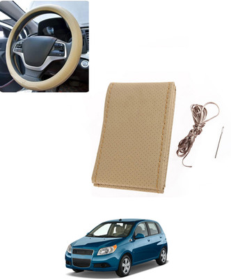 AYW Hand Stiched Steering Cover For Chevrolet Aveo(Beige, Leatherite)