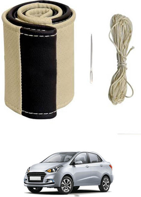 monolive Hand Stiched Steering Cover For Hyundai Xcent(Beige/Black, Leatherite)