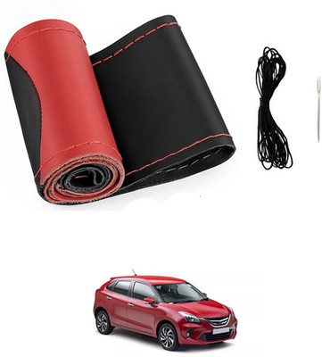 MSNP Hand Stiched Steering Cover For Toyota Universal For Car(Red & Black, Leatherite)