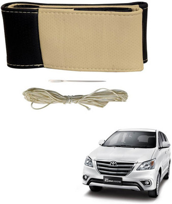 RKPSP Hand Stiched Steering Cover For Universal For Car Innova(Beige/Black, Leatherite)