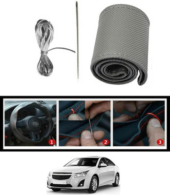 ABJD Hand Stiched Steering Cover For Hyundai Cruze(Grey, Leatherite)