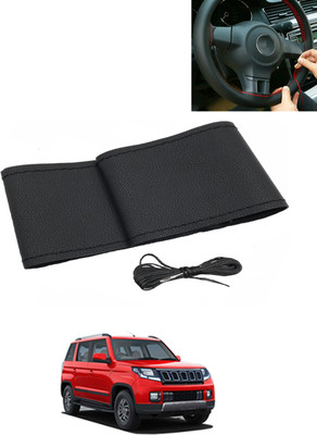 AYW Hand Stiched Steering Cover For Mahindra TUV 300(Black, Leatherite)