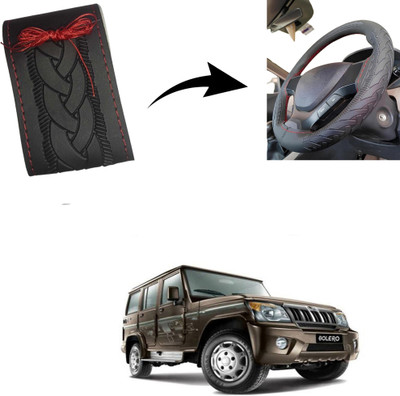 Autoinnovation Hand Stiched Steering Cover For Mahindra Bolero(Black, Leather)