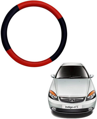RKPSP Hand Stiched Steering Cover For Universal For Car Indigo(Red/Black, Leatherite)