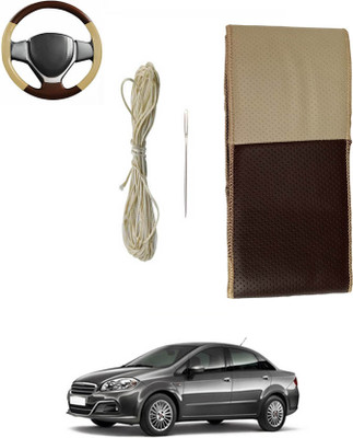 monolive Hand Stiched Steering Cover For Fiat Linea(Brown/Beige, Leatherite)