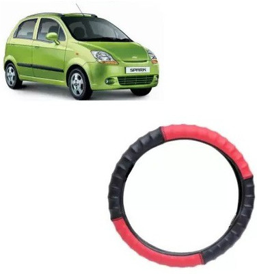 OOLTAH PAHIYA Hand Stiched Steering Cover For Chevrolet Spark(Red & Black, Leatherite)
