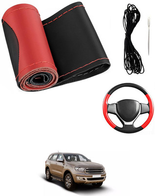 MATIES Hand Stiched Steering Cover For Ford Endeavour(Red/Black, Leatherite)